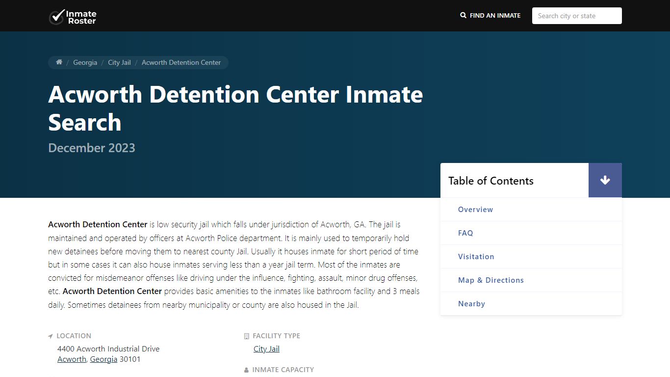 Inmate Search | Acworth Detention Center - InmateRoster