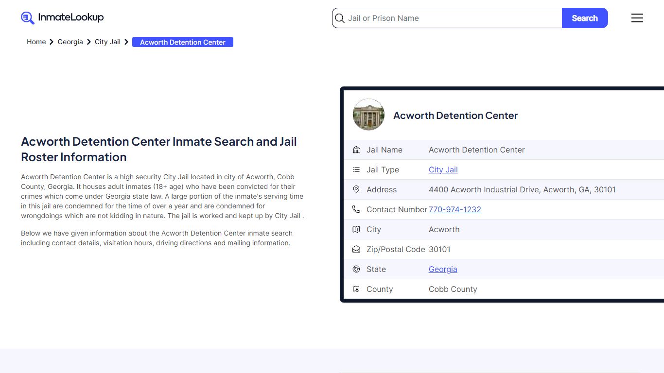 Acworth Detention Center Inmate Search - Acworth Georgia - Inmate Lookup