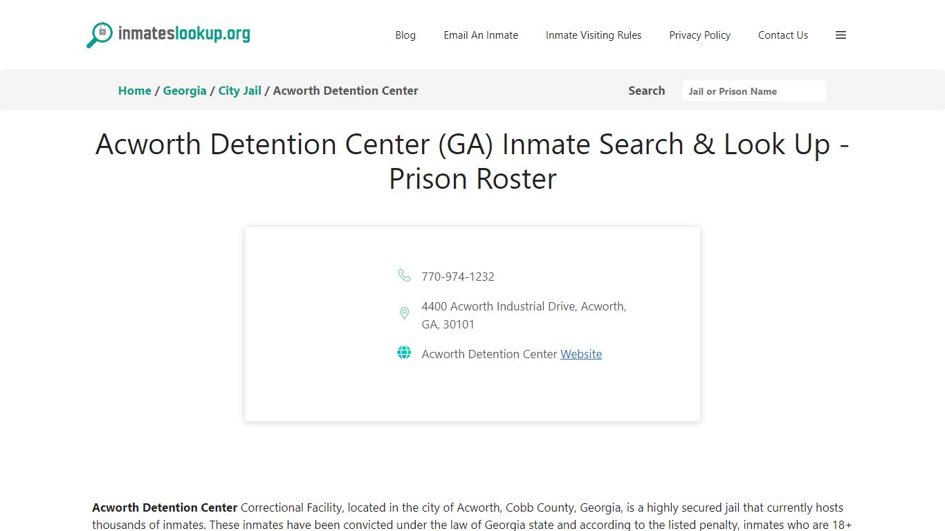 Acworth Detention Center (GA) Inmate Search & Look Up - Prison Roster